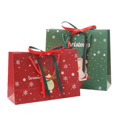 Merry Christmas Two Ribbons Gift Paper Bag