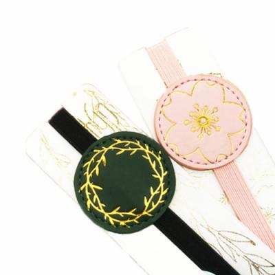 PU Leather Embroidery Adjustable Bookmark With Elastic Band