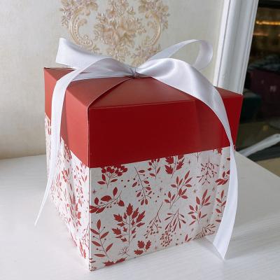 Red Christmas Pop Up Gift Paper Box with Ribbons