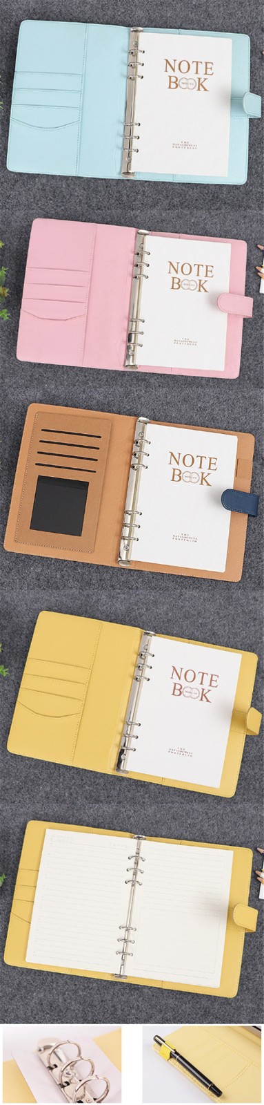 Macaron PU Leather 6 Rings Loose-leaf Binder Spiral Notebook