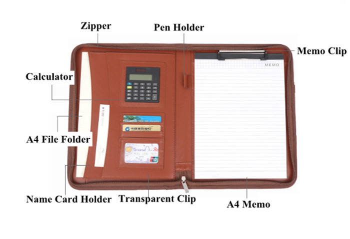 Zipper PU Leather Case A4 Notebook With Calculator