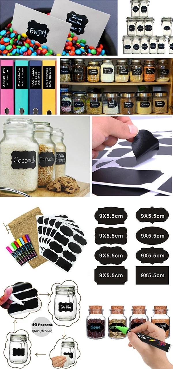 Die Cut Shaped Blackboard Labels Black Waterproof Reusable PVC Chalkboard Stickers For Bottle