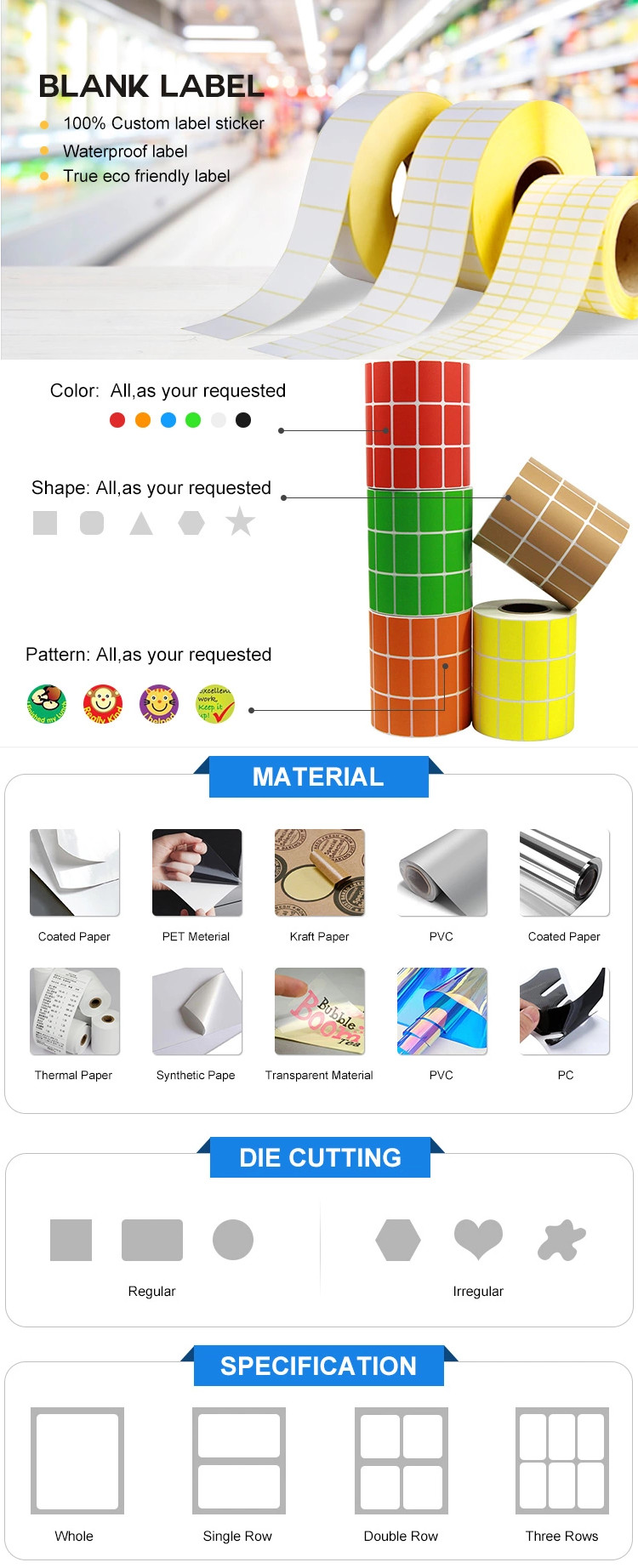 Cheap Blank Custom Size Self-adhesive Sticker Label Roll