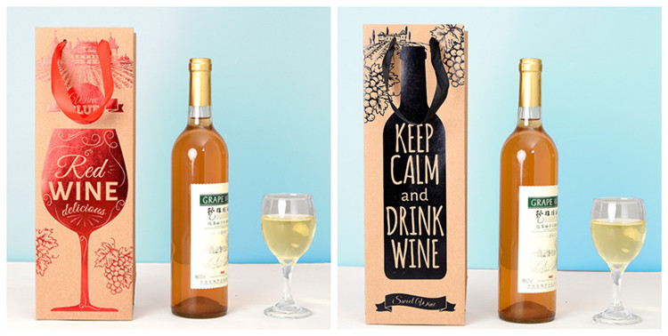 Customize Luxury Kraft Paper Bottle Wine Bag With Hot Stamping