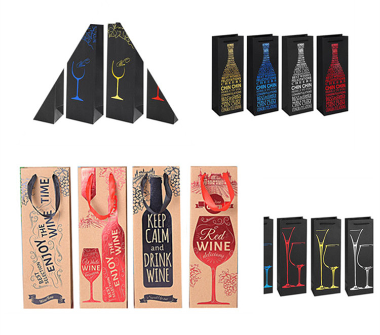 Luxury Kraft Paper Bottle Wine Bag With Hot Stamping